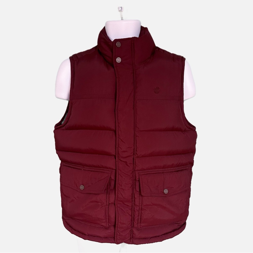 Timberland Maroon Zip Up Snap Closure Puffer Vest Mens Size M